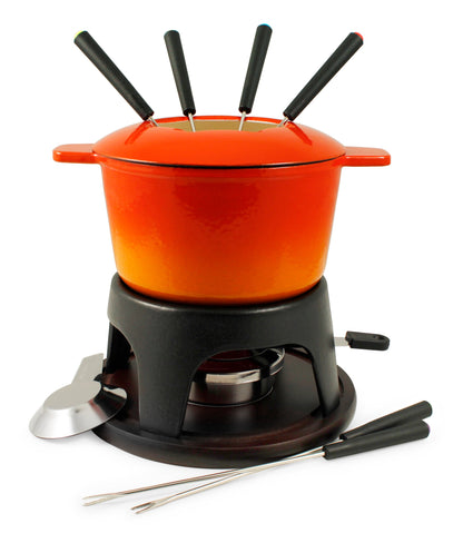 Sierra 11 Piece Cast Iron Fondue Set, Orange