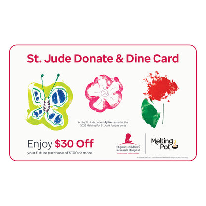 Front of Melting Pot Donate & Dine Card